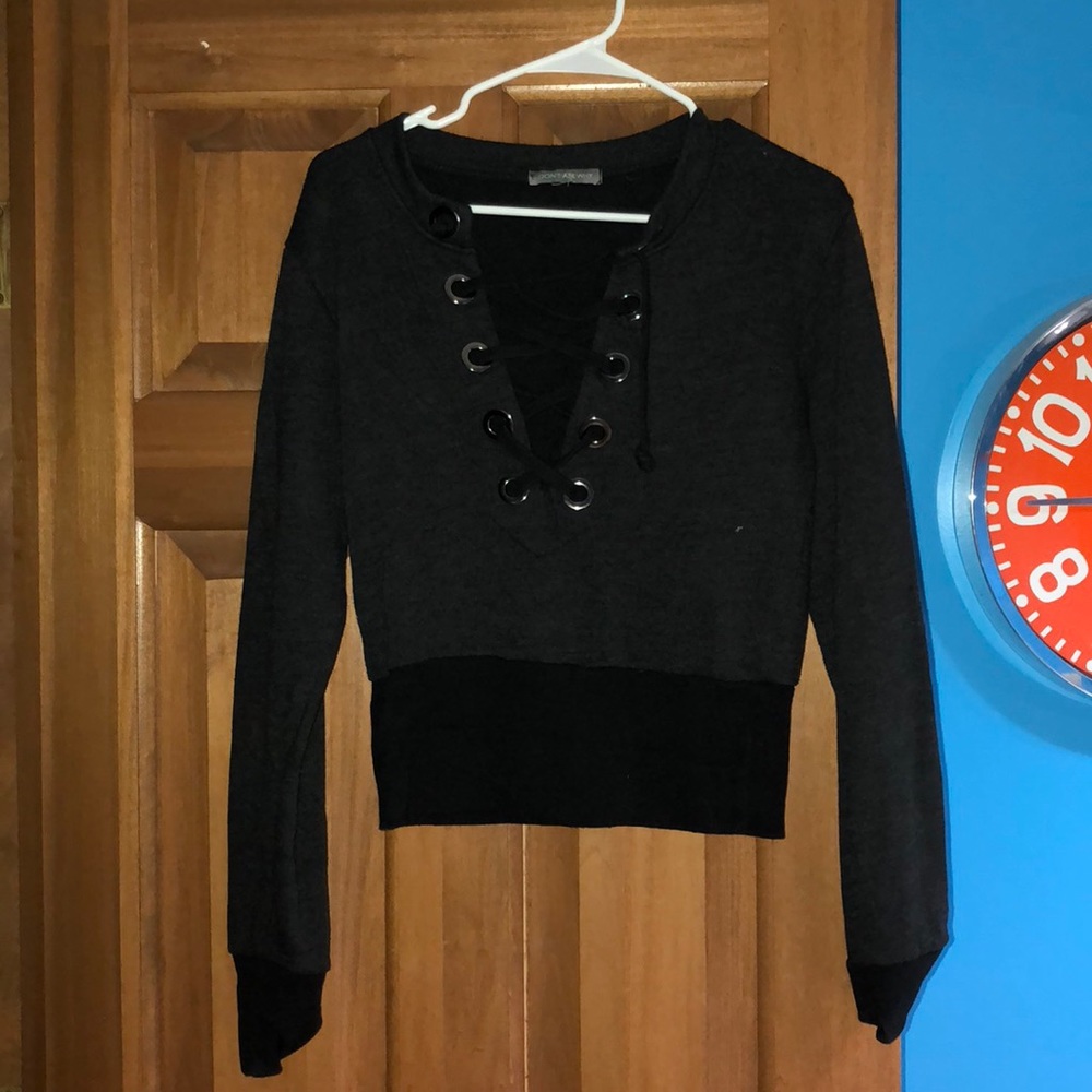 Don’t Ask Why crop lace up sweatshirt